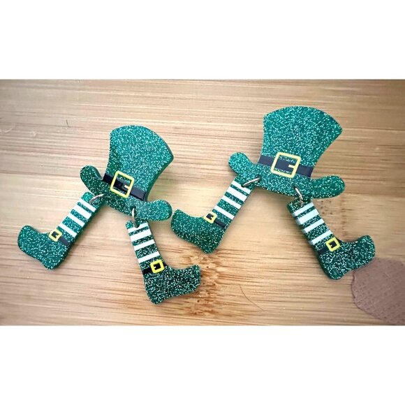 St Patricks Day Earrings Dangling Wiggly Legs Leprechaun Hat Festive Par… - Picture 6 of 12